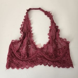 Pink Victoria's Secret Mauve Halter Neck Lace Bralette Lightly Lined Size Small